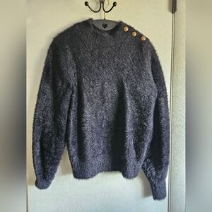 Women's Black Sweater with Gold Button Accents
